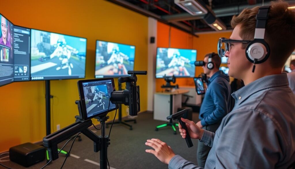 Générez une image représentant SimHub en action avec divers périphériques de simulation.