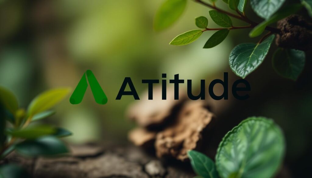 Image de la marque ATTITUDE avec un logo vert et des éléments naturels