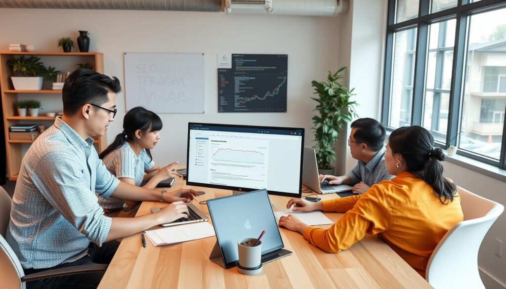 Image de professionnels du marketing et du référencement utilisant Semrush