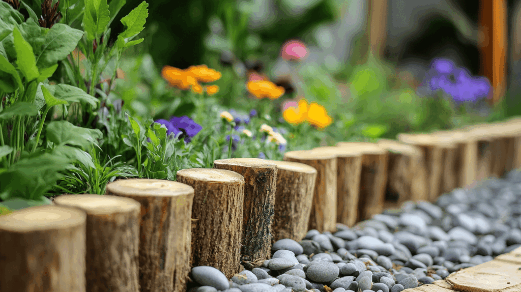 Bordure en bois dans un jardin