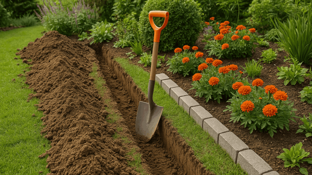 Tranchée dans un jardin