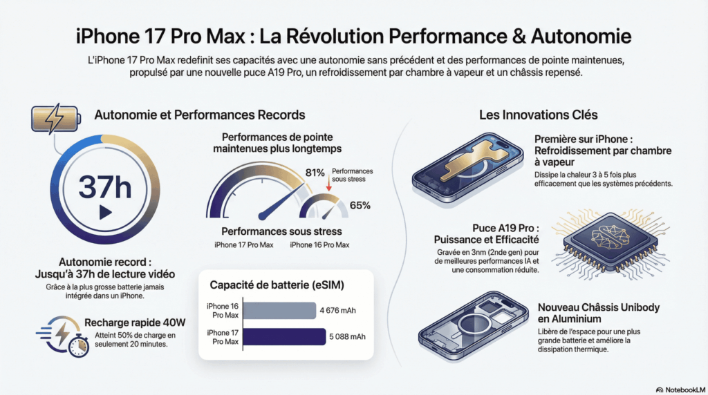 infographie iphone17 pro max performance autonomie
