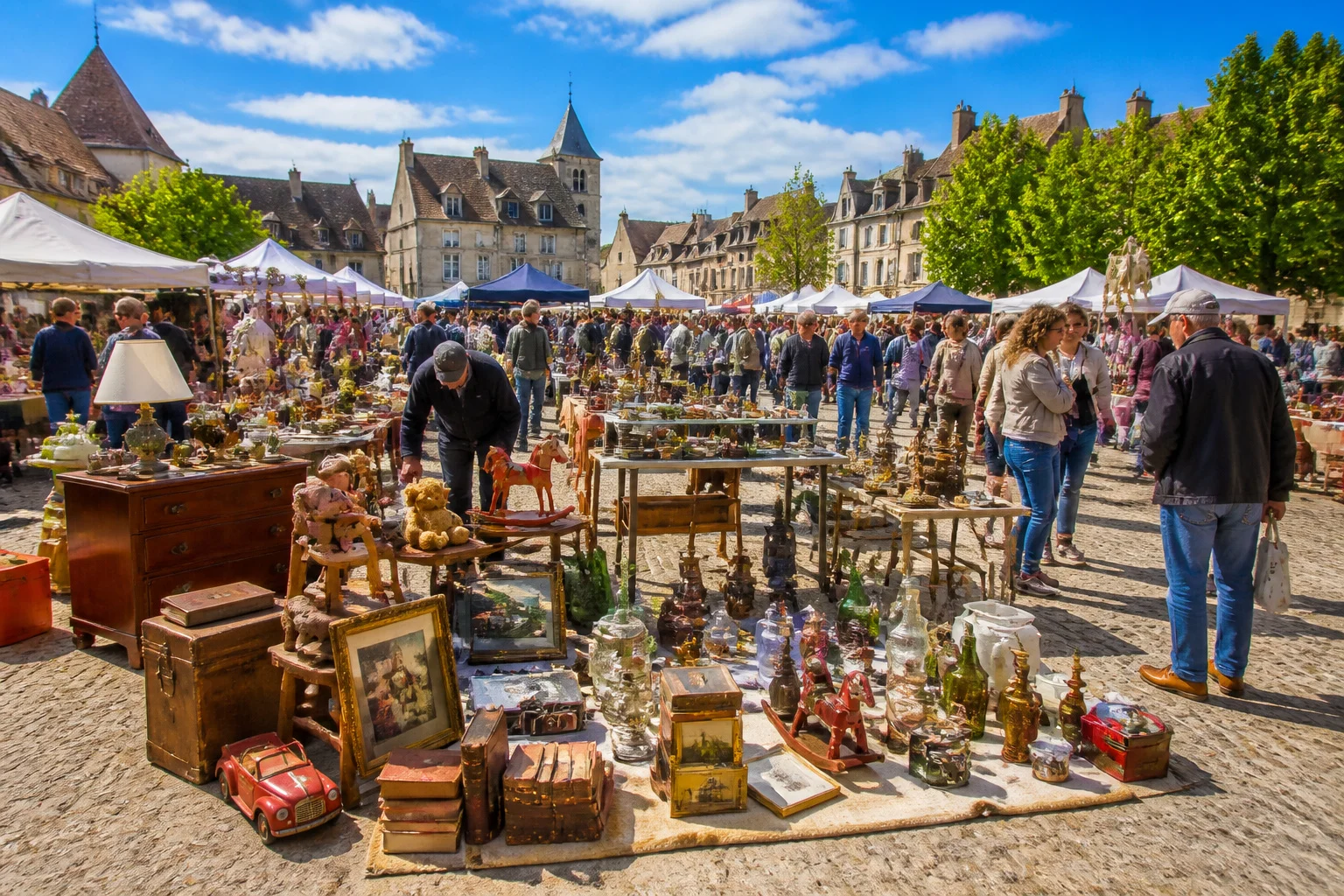 Marche aux puces anime sous le soleil