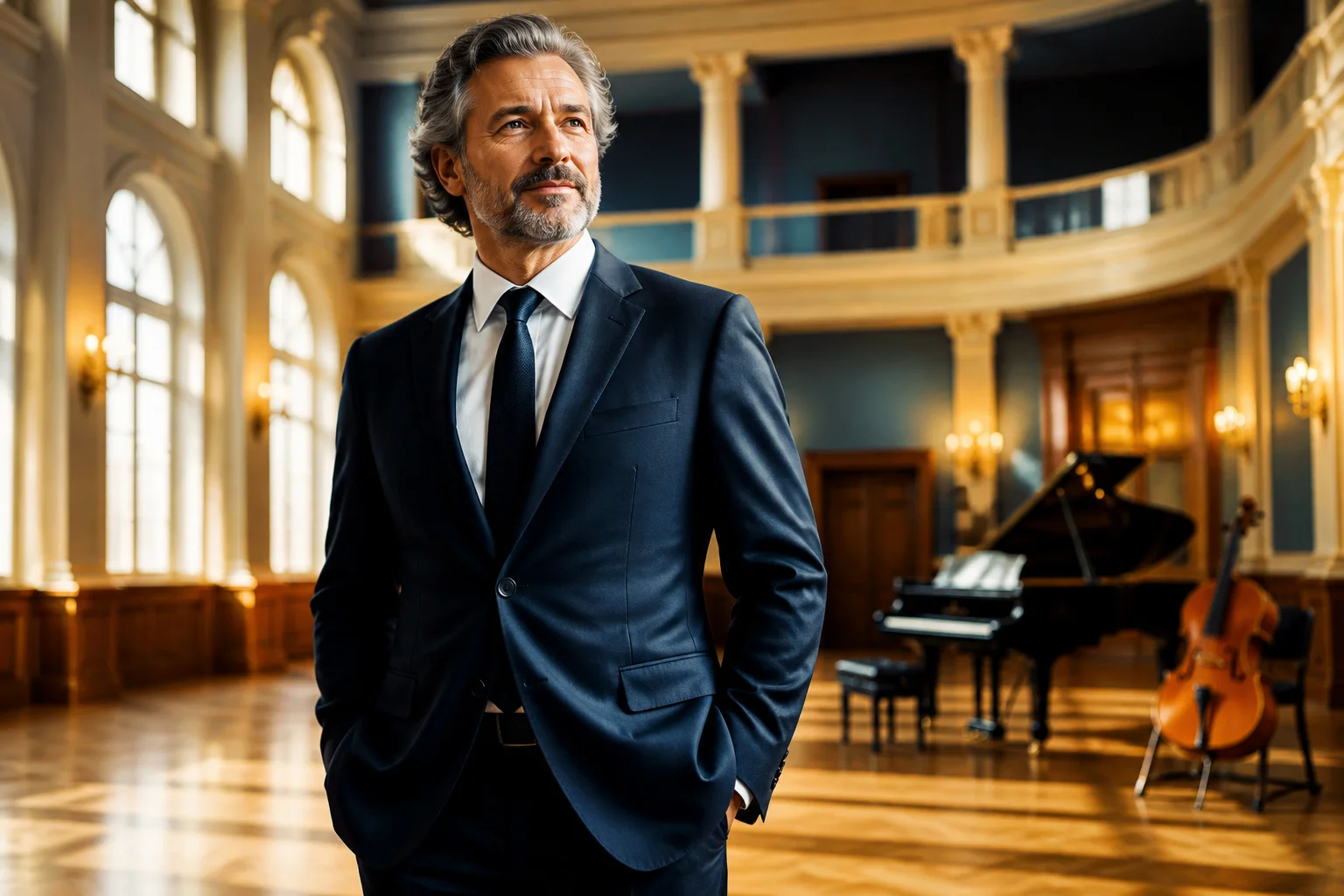 Homme distingue dans un conservatoire moderne